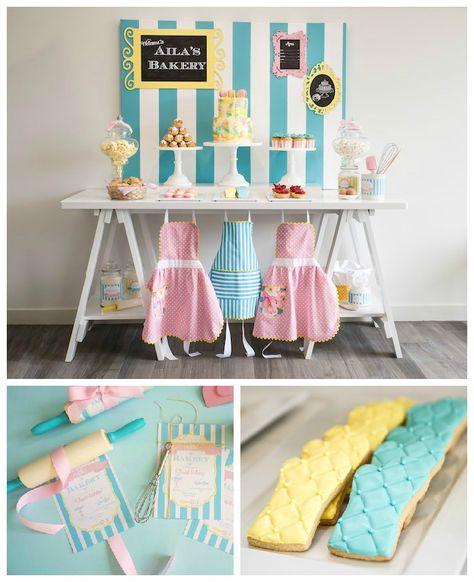 Bakery Birthday Party via Kara's Party Ideas | Party ideas, supplies, printables, desserts, invitations, activities and more! KarasPartyIdeas.com (2) Butter Beans Cafe Birthday Party, Butter Bean Cafe Birthday Party Ideas, Bakery Party Decorations, Butterbean Cafe Birthday Party Ideas, Baking Party Decorations, Cooking Themed Birthday Party, Butterbeans Cafe Party Ideas, Cake Decorating Birthday Party, Baking Party For Kids