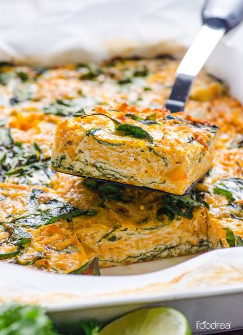 Taco Sweet Potato and Spinach Egg Bake Recipe Taco Sweet Potato, Spinach Egg Bake, Potato Egg Bake, Potato Egg Casserole, Sweet Potato Breakfast Casserole, Potato And Egg Breakfast, Egg Bake Recipe, Breakfast Potato Casserole, Baked Eggs Recipe