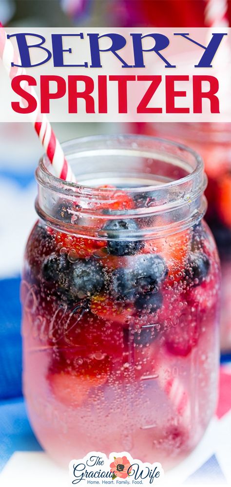 Summer Berry Refresher, Berry Drinks Non Alcoholic, Berry Punch Non Alcoholic, Berry Alcoholic Drinks, 4th Of July Non Alcoholic Punch, Blueberry Drinks Nonalcoholic, 4th Of July Drinks Nonalcoholic, Non Alcoholic Fruit Spritzers, Patriotic Drinks Nonalcoholic