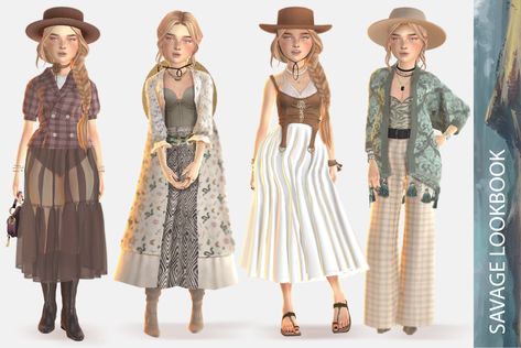 Western style lookbook sims 4 Sims 4 Cowboy Clothes, The Sims 4 Western Cc, Sims 4 Yellowstone, Sims 4 Farm Outfits, Farmer Cc Sims 4, Ts4 Western Cc, Sims4 Ranch Cc, Ts4 Country Cc, Sims 4 Country Cc Maxis Match