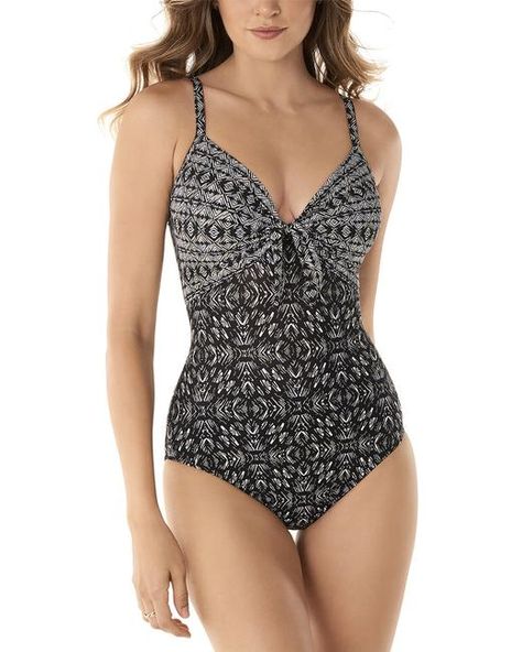 Miraclesuit Incan Treasure Pin 6522623 One-piece Bathing Suit Full Coverage Bathing Suits, White Bathing Suit Top, Modern Swimsuit, White Bathing Suit, Costume Intero, Bathing Suit Top, Plus Size Swimwear, Black & White, Black Swimsuit