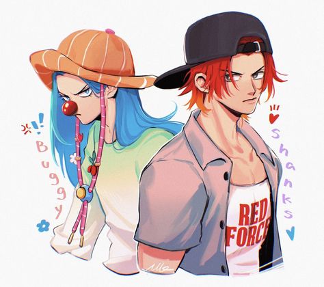 #buggy #shanks#onepiece Shanks And Buggy, Buggy Shanks, Red Haired Shanks, Shanks X Buggy, Roger Pirates, Shanks One Piece, Red Hair Shanks, Eustass Kid, Baby Buggy