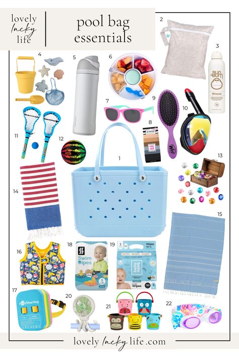 What's in My Bag: Pool Bag Essentials Pool Bag Organization, Pool Bag Essentials, Mom Bag Essentials, Summer Bag Essentials, Lake Bag, Kids Beach Bag, Beach Bag Essentials, Pool Essentials, What's In My Bag