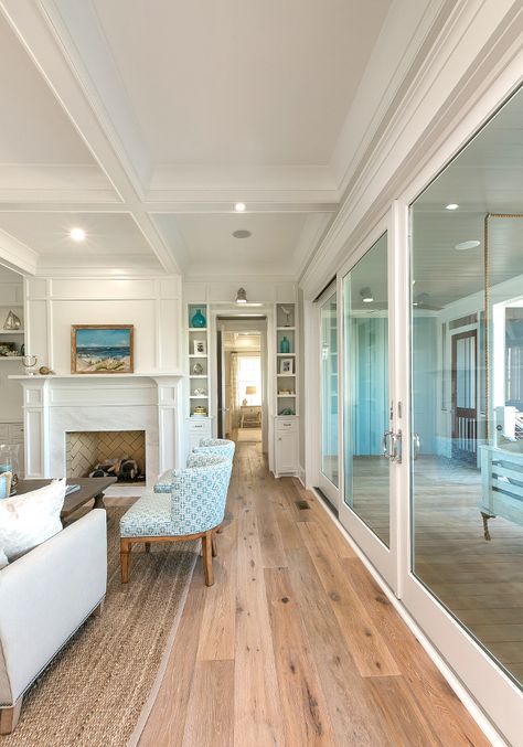 Coastal home flooring ideas and tips. Light Wood Floors Living Room, Wood Floors Living Room, Living Room Patio Doors, Beach House Flooring, Coastal Flooring, Living Room Wood Floor, Doors Wooden, Beach House Interior Design, Living Room Patio