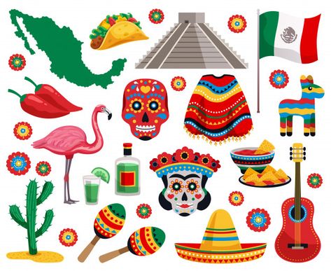 Símbolos nacionales mexicanos cultura co... | Free Vector #Freepik #freevector Mexican Symbols, Colorful Objects, Teacher Corner, Mexican Celebrations, Isometric Map, Mexican Holiday, The Day Of The Dead, Culture Food, Arte Van Gogh