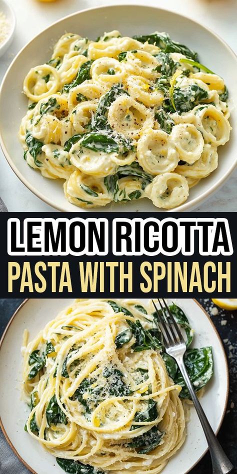 Need a quick and easy dinner? 🍋🍝 Try this Lemon Ricotta Pasta with Spinach! Ready in just 20 minutes, it’s perfect for busy weeknights. Creamy, zesty, and full of flavor! 🌿🕒 #EasyDinner #QuickMeals #PastaRecipe Ricotta Uses, Ricotta Spinach Pasta, Ricotta Pasta Sauce, Recipes Using Ricotta Cheese, Recipe Using Ricotta, Spinach Pasta Recipe, Pasta With Lemon Sauce, Lemon Ricotta Pasta, Spinach Ricotta Pasta