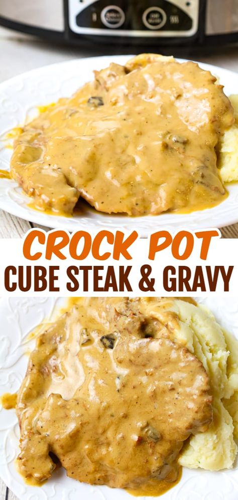 Steak Crock Pot Recipes, Slow Cooker Steak Recipes, Crock Pot Cubed Steak Recipes, Pork Cube Steaks, Chopped Steak Recipes, Cube Steak Crock Pot Recipes, Crock Pot Cube Steak, Beef Cube Steak Recipes, Crockpot Steak Recipes