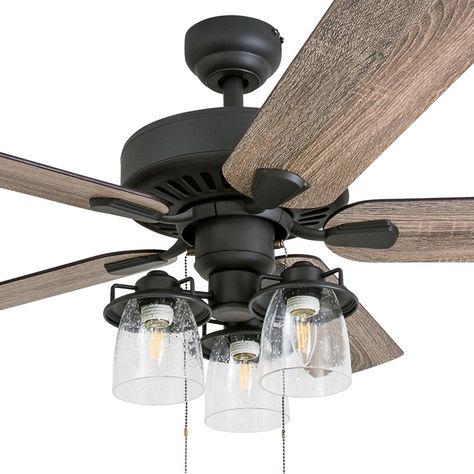 Birch Lane™ 52" Lorinda 5 - Blade Standard Ceiling Fan with Light Kit Included & Reviews | Wayfair Ceiling Fan Makeover, Rustic Ceiling Fan, Angled Ceilings, Farmhouse Ceiling Fan, Rustic Ceiling, Ceiling Fan Light Kit, Aged Bronze, Led Ceiling Fan, Fan With Light