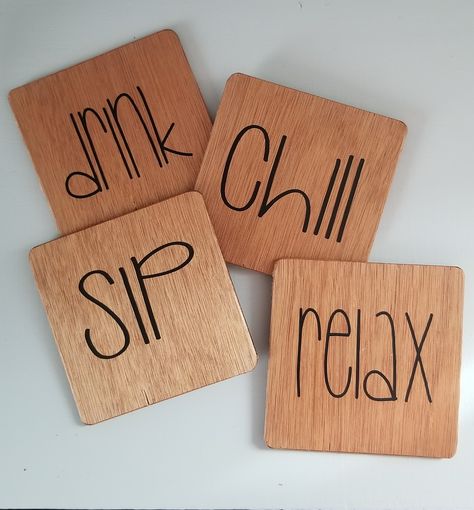 Wood Coasters - Handmade Wood Coasters Diy, Wood Burn Designs, Engraved Coasters, Laser Cut Wood Crafts, Laser Engraved Ideas, Wood Burning Crafts, Wood Burning Patterns, Wood Burning Art, Diy Coasters