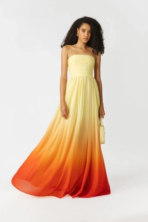 Romantic Gown, Camille Dress, Modern Cheongsam, Black Tie Party, Ombre Dress, Orange Ombre, Classic Brides, Romantic Bride, Sunset Painting