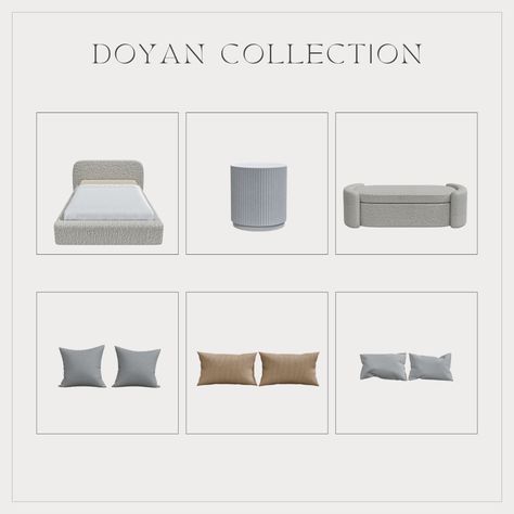 Doyan Collection - SunKissedLilacs Sims 4 CC Cc Furniture Sims 4 Patreon, Furniture Cc, Bed Stool, Console Desk, Sims 4 Cc Furniture, Bed Bench, Sims 4 Cc, Sims 4 Custom Content, Bedroom Set