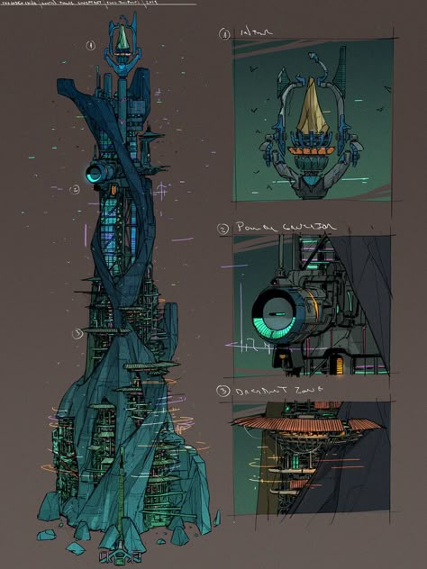 Tower Concept Art, Tower Concept, Indigo Child, Sci Fi Architecture, Building Concept, Rpg Map, Landscape Concept, Game Concept Art, Futuristic City