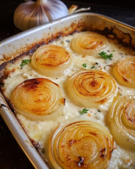 The last time I made this dish for church, everyone wanted the recipe Baked Onions, Sweet Onions, Creamed Onions, Roasted Onions, Dinner Guests, Onion Recipes, My Recipes, Side Recipes, Veggie Dishes