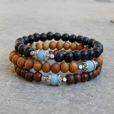 positivity and confidence - set of 3 mala bracelets sandalwood, ebony, – Lovepray jewelry Wood Bead Bracelet, Bracelet Pandora, Trendy Bracelets, Beads Bracelet Design, Chakra Jewelry, Mala Bracelet, Yoga Jewelry, Epilator, Mens Beaded Bracelets