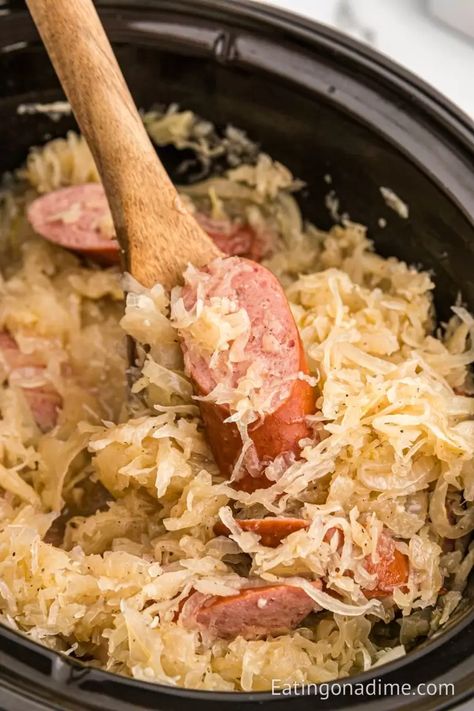 Kielbasa And Sauerkraut Crockpot, Kielbasa And Sauerkraut, Sausage Crockpot Recipes, Sausage Meals, Polish Dishes, Slow Cooker Kielbasa, Sausage Crockpot, Smoked Sausage Recipes, Kielbasa Recipes