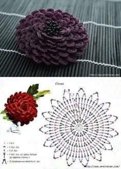 Corak Krusye, Crochet Puff Flower, Crochet Flowers Easy, Crochet Flowers Free Pattern, Crocheted Flowers, Crochet Leaves, Knitted Flowers, Crochet Flower Tutorial, Crochet Diy