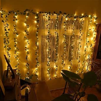 Room Vines, Vines With Lights, Vines For Bedroom, Hanging Ivy, Wooden Name Letters, Fairy Light Curtain, Wall Room Decor, Ivy Garland, Courtyard Outdoor