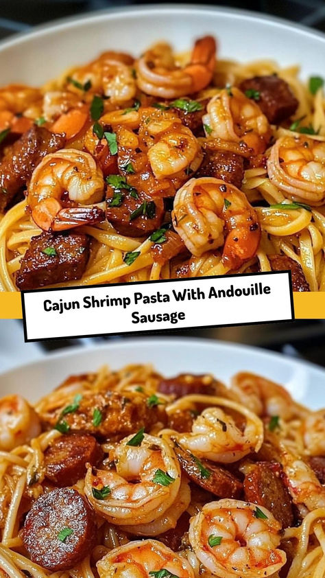 Savor the bold flavors of Cajun shrimp, spicy Andouille sausage, and creamy Parmesan sauce in this irresistible pasta dish.  Ingredients:  12 oz penne or fettuccine pasta 1 lb large shrimp, peeled and deveined 8 oz Andouille sausage, sliced 1 cup heavy cream Creamy, spicy, and loaded with succulent shrimp and savory sausage, this Cajun pasta dish delivers a satisfying kick with every bite! Cajun Shrimp And Sausage Fettuccine, Dinners With Andouille Sausage, Shrimp And Italian Sausage Pasta, Cajun Shrimp And Sausage Pasta Alfredo, Shrimp And Andouille Sausage Pasta, Easy Shrimp And Sausage Recipes, Recipes Using Andouille Sausage, Sausage Shrimp Pasta, Cajun Shrimp Pasta Alfredo