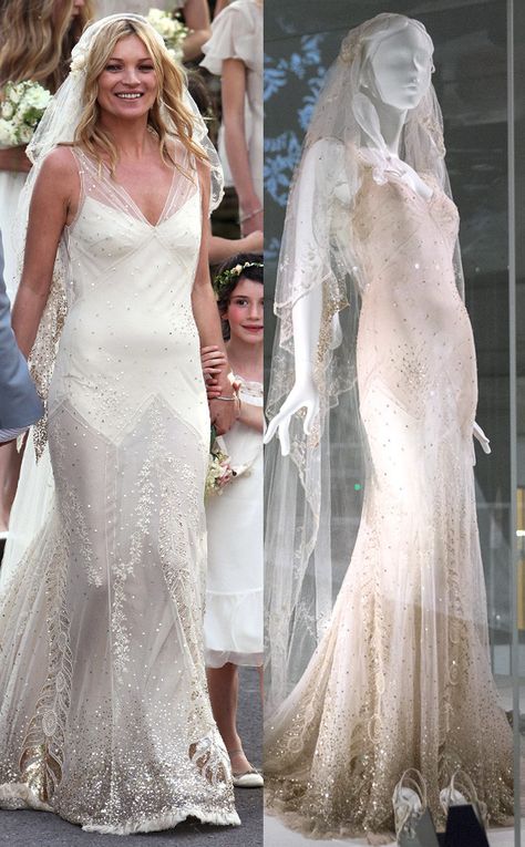 Kate Moss, Wedding Dress, V & A Museum John Galliano Wedding Dress, Moss Wedding Dress, Galliano Wedding Dress, Kate Moss Wedding Dress, Gwen Stefani Wedding, Kate Moss Wedding, Famous Wedding Dresses, Worst Wedding Dress, Moss Wedding