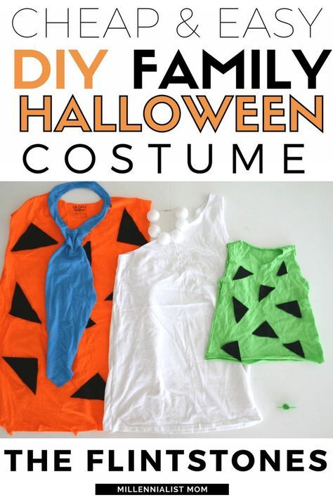 Fred Flinstone Costume, Easy Family Halloween Costumes, Pebbles Flintstone Halloween Costume, Wilma Flintstone Costume, Fred Flintstone Costume, Flintstones Halloween Costumes, Family Costumes For 3, Flintstones Costume, Family Costumes Diy