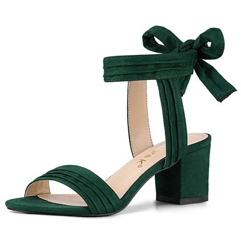 Amazon.com | Allegra K Women's Open Toe Ankle Tie Back Block Heel Sandals | Heeled Sandals Green Sandals, Green Heels, Womens Chunky Heels, Classic Heels, Block Heel Sandals, Chunky Heels Sandals, Open Toe Shoes, Slingback Heel, Sandals Brands