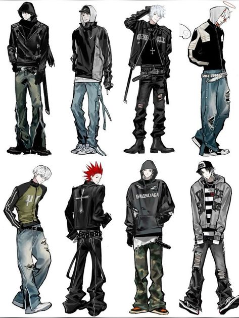 Oc Outfit Inspo Male, Emo Clothing Drawing, Character Design Male Outfit, Punk Poses Male, Band Guy Aesthetic, Masc Outfits Drawing, Delinquent Outfit Male, Male Oc Outfit Ideas Drawing, Concept Clothing Design