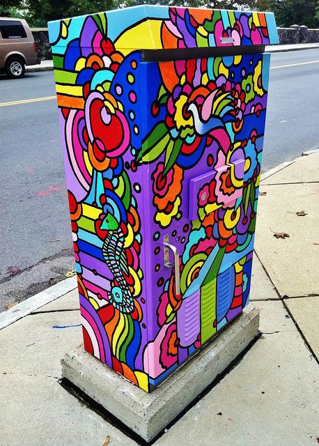 This Pin was discovered by Uncustomary | Self-Love + Creativity. Discover (and save!) your  own Pins on Pinterest. Painted Utility Boxes, Painted Electrical Boxes, Street Mural, Rainbow Paint, Urban Street Art, 3d Street Art, Amazing Street Art, Art Rainbow, Murals Street Art