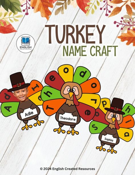 Preschool Thanksgiving Name Activities, Thanksgiving Name Crafts Preschool, Turkey Name Activity Preschool, November Name Craft, Squirrel Name Craft, Name Crafts For Kids, Turkey Small Group Activities Preschool, English Created Resources, Thanksgiving Kindergarten