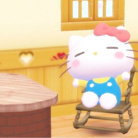 Hello Kitty Tomotoru, My Melody Tomotoru, Hello Kitty Sitting, Tiktok Pfp, Pfp Ideas, Everyday Items, A Chair, My Melody, Hello Kitty