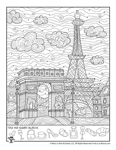 Paris Eiffel Tower Hidden Object Printable | Woo! Jr. Kids Activities Paris Activities For Kids, Paris For Kids, Hidden Pictures Printables, Find The Hidden Objects, Hidden Picture Puzzles, Activity Sheets For Kids, Hidden Objects, Hidden Pictures, Picture Puzzles