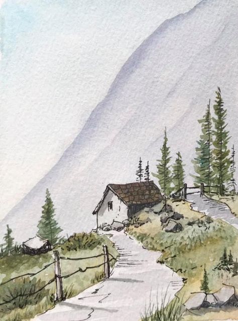 Watercolor Art Landscape, Canvas For Beginners, Small Canvas Paintings, Canvas Painting Ideas, Canvas Drawings, Architecture Drawing Art, Painting Ideas On Canvas, 수채화 그림, Watercolor Landscape Paintings