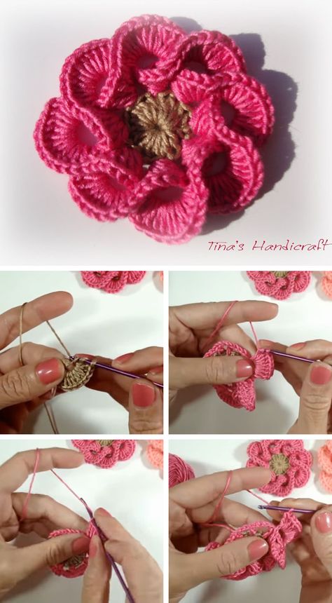 Today I'm showing you another beautiful tutorial of a 3D crochet flower. This crochet flower is perfect for you home decoration or to add to your crochet hats, hair clips or bags. This crochet flower is different from others because looks beautiful every kind of yarn. The crochet work is not difficult, all you need to… Crochet Flower Hat, Summer Decorations, Crochet Flowers Free Pattern, Crochet Flower Tutorial, Crochet For Home, Crochet Rose, Crochet Flower Patterns, Irish Crochet, Crochet Flower