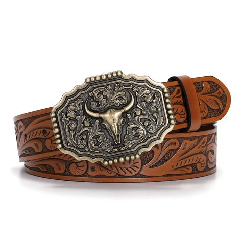 PRICES MAY VARY. 【Western Belts for Men Women】 LALATCH cowboy belts for men women is made of quality cow split leather, with embossed flower patterns, not easy to shed dander and break. Cowboy Cowgirl belt fits most people, the length of western belt is 100-130cm, fits waist size range 30-44 in. It’s a everyday country belts for women and men. 【Cowboy Belt with Bull Buckle】 Womens Mens cowboy belt buckle is made of quality zinc alloy, weights 0.16lbs, reliable for a long time use. Rodeo belt buc Cheap Western Belts, Vaquero Belts Men, Cowboy Western, Country Girl Belts, Double Buckle Western Belt, Rodeo Belt Buckles Champion, Western Belts For Women Coolbuckles.biz, Country Belts, Rodeo Belt Buckles