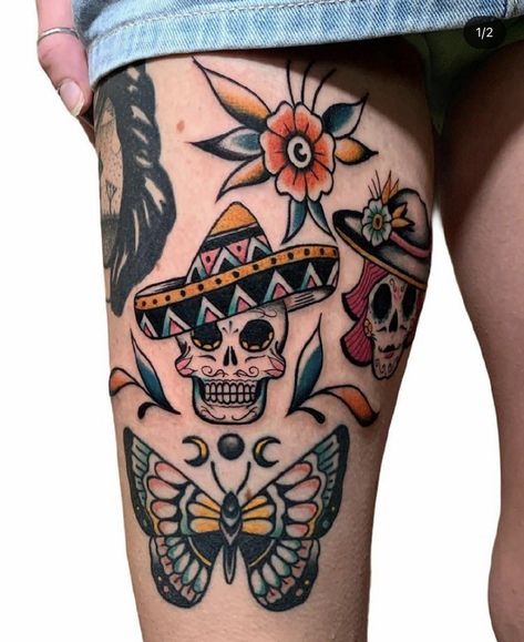 Mexican Skull Tattoos, Body Markings, Mexican Tattoo, Catrina Tattoo, Mexican Art Tattoos, Petit Tattoo, Western Tattoos, Sugar Skull Tattoos, Tatuaje A Color