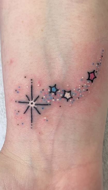 Stars Wrist Tattoos For Women, Celtic Star Tattoo, Twinkling Star Tattoo, Star Hand Tattoos For Women, Star Tattoo Designs For Women, Shooting Star Tattoo Designs, Twinkle Tattoo Stars, Star Tattoos Ideas, Star Tattoos For Women