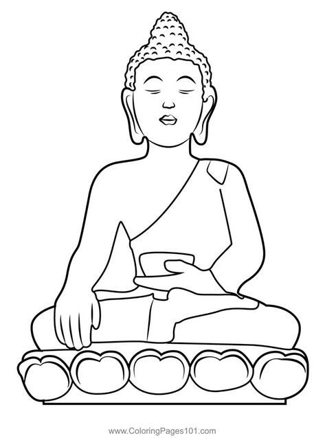 Sitting Buddha Sculpture Coloring Page Buddha Coloring Pages, Queen Painting, Tracing Patterns, Meditation Pictures, Buddha Jayanti, Lkg Worksheets, Buddha Drawing, Peace Pole, Sitting Buddha