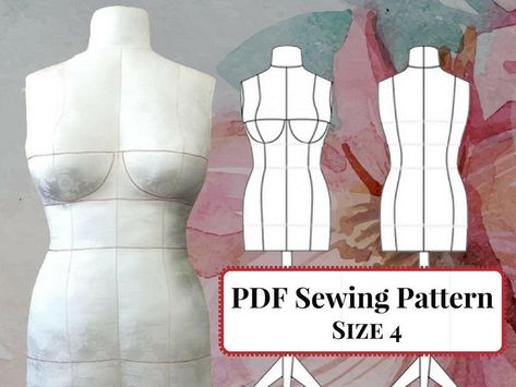 DIY Dress Form Mannequin PDF Sewing Pattern. Size 4 bra Cups - Etsy Australia Dress Form Pattern, Diy Dress Form, Adjustable Dress Form, Sewing Dress Form, Robe Diy, Dress Form Mannequin, Costura Diy, Sewing Class, Couture Vintage