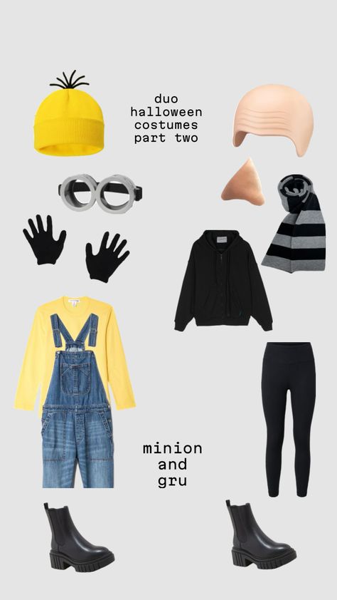 minion and gru! duo halloween costumes part 2 #gru #minions #minion #despicableme #duocostume #duohalloweencostume #duo #halloweencostume #costume #halloween #happyhalloween Gru Costume, Gru Minions, Minion Halloween, Minion Costumes, Duo Costumes, Duo Halloween Costumes, Costume Halloween, Minion, Happy Halloween