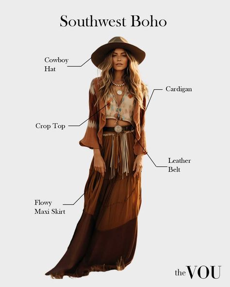 25 Types of Boho Styles - Most Popular and Trendy Womens Southwestern Style, Boho Desert Outfit, Southwest Boho Outfits, Winter Boho Outfits Bohemian Fashion, Southwest Aesthetic Fashion, Witchy Western Aesthetic, Bohemian Dress Code, Jaase Clothing, Desert Aesthetic Fashion