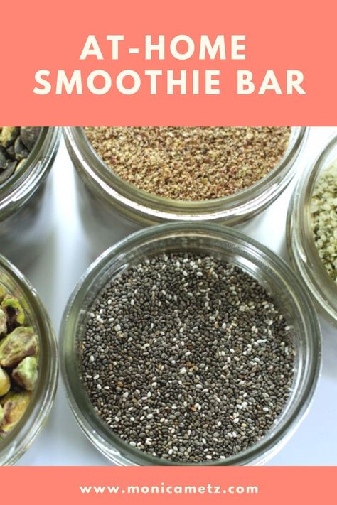 DIY at-home smoothie bar Smoothie Bar Ideas Home, Juice Cart Ideas, Home Smoothie Station, Smoothie Bar Design Home, Smoothie Bar At Home, Smoothie Station Ideas, At Home Smoothie Bar, Smoothie Bar Party, Smoothie Bar Home