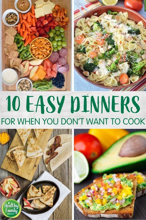 If you're tired of cooking dinner, these 10 low-effort, no-fuss meals are for you. They can be pulled together without using lots of pots and pans, energy, time (or money spent on take-out) AND still nourish your family! No Effort Meals, Menu Sarapan Sehat, Quick Healthy Meals, Dinner Plan, Dinner Appetizers, Easy Dinner Ideas, Easy Dinners, Quick Healthy, Breakfast For Dinner