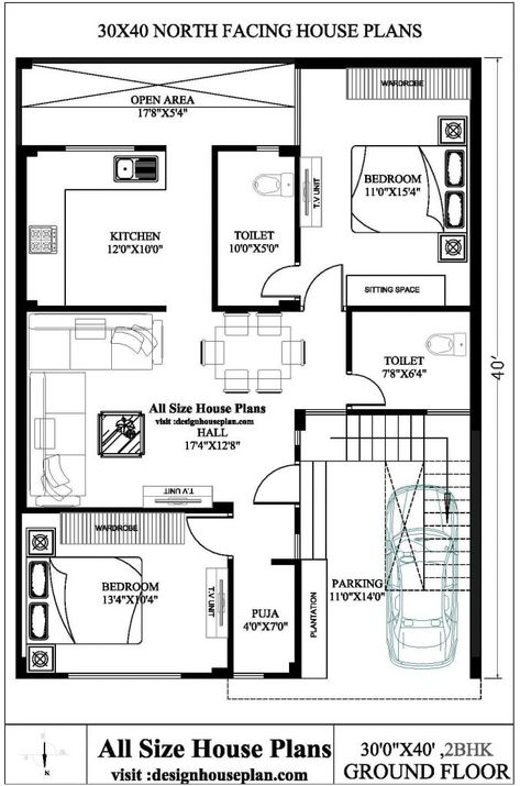 35x40 House Plans, 30 X 40 House Plans Open Floor, 40×60 House Plans, Detailed House, 30x50 House Plans, North Facing House, 20x40 House Plans, 30x40 House Plans, Urban House