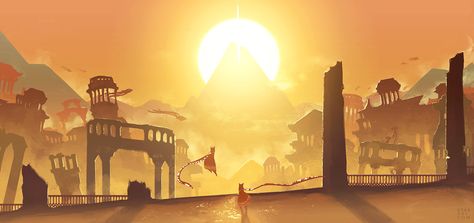 Journey by vtas.deviantart.com on @DeviantArt Journey Concept Art, Journey Game Concept Art, Sunset Environment Concept Art, Dragon Age Concept Art Landscape, Egypt Concept Art Environment, Journey Game, Zelda Environment Concept Art, Games Journey, Falling Stars