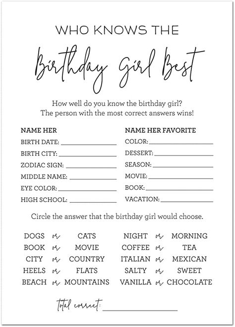 What To Do In A Birthday Party, What To Do Birthday Ideas, Do You Know The Birthday Girl, What To Do On Birthday Party, Who Know The Birthday Girl The Best, Birthday Idea Themes, Sweet 16 Birthday Party Ideas At Home, Who Knows The Bday Girl Best, Who Knows The Birthday Girl Best Free