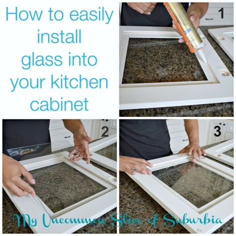 How to: install glass into your kitchen cabinet - Diy kitchen. Diy Glass Panel Cabinet Door, Refacing Cabinets, Diy Cabinet Refacing, Cabinet Diy, Cabinets Painted, Diy Kitchen Renovation, New Kitchen Cabinets, Kitchen Cabinets Makeover, Kitchen Cabinet Doors