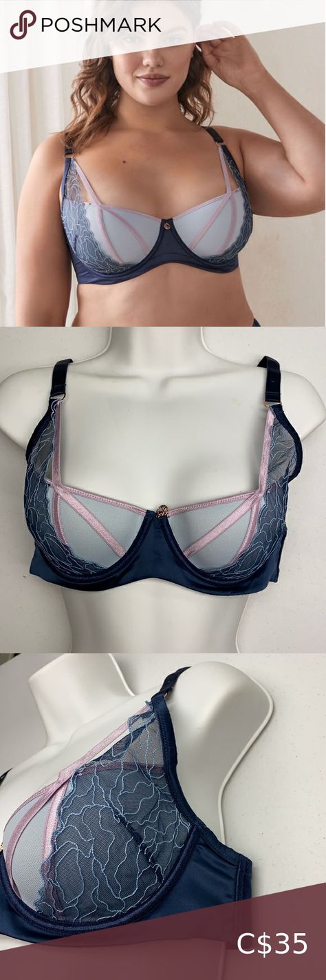 NWOT Ashley Graham BLU Demi Cup, 36B           *P1030 36b Cup, Demi Cup, Ashley Graham, Natural Curves, Padded Bra, Stretch Satin, Padded Bras, Hook And Eye, Sliders