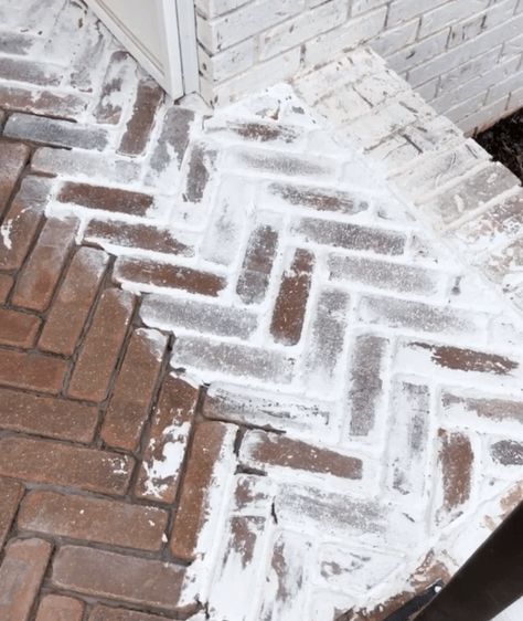 How to Install and Mortar Wash a Herringbone Brick Patio | Noting Grace Herringbone Brick Patio, Mortar Wash, Old Mill Brick, Herringbone Brick, Brick Porch, Brick Patio, Brick Walkway, Front Porch Design, Brick Veneer