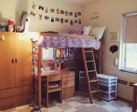 My purple dorm room at quinnipiac! Lofted bed. Twine pictures. Love!! Quinnipiac University Dorm, Pink And Purple Dorm Room Ideas, Purple Dorm Room, Purple Dorm Rooms, Purple Dorm, Lofted Bed, Dorm Room Layouts, Small Dorm Room, Quinnipiac University