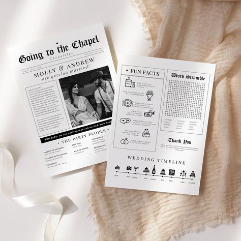 The Wedding Times Newspaper, Newlywed Times Newspaper, Wedding Newspaper Ideas, Wedding Newsletter, Newspaper Wedding Invitations, Printable Newspaper, Wedding Welcome Letter, Wedding Newspaper Template, Wedding Welcome Letters