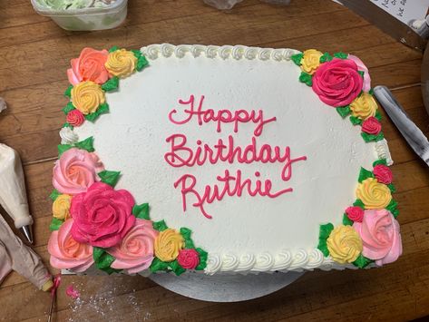 Sheet Cake Ideas For Women Birthday, Birthday Sheet Cakes For Women Elegant, 60th Birthday Sheet Cake For Ladies, Happy Birthday Sheet Cakes For Women, Beautiful Sheet Cakes Birthday, Wilton Decorating Tips, Birthday Sheet Cakes, Simple Cake Designs, Easy Cake Decorating